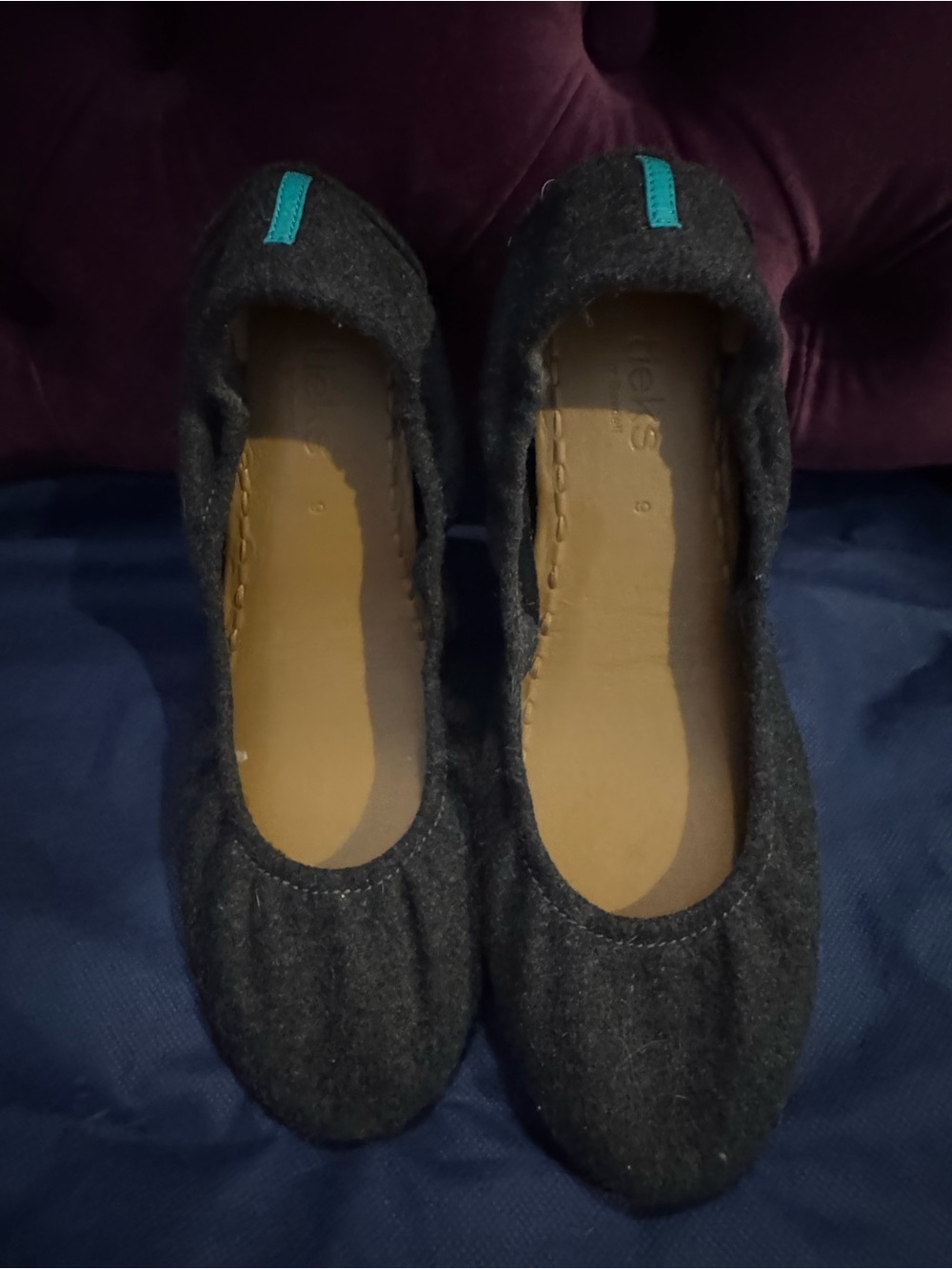 Tieks Women's Charcoal Felt Ballet Flats with Teal Accent